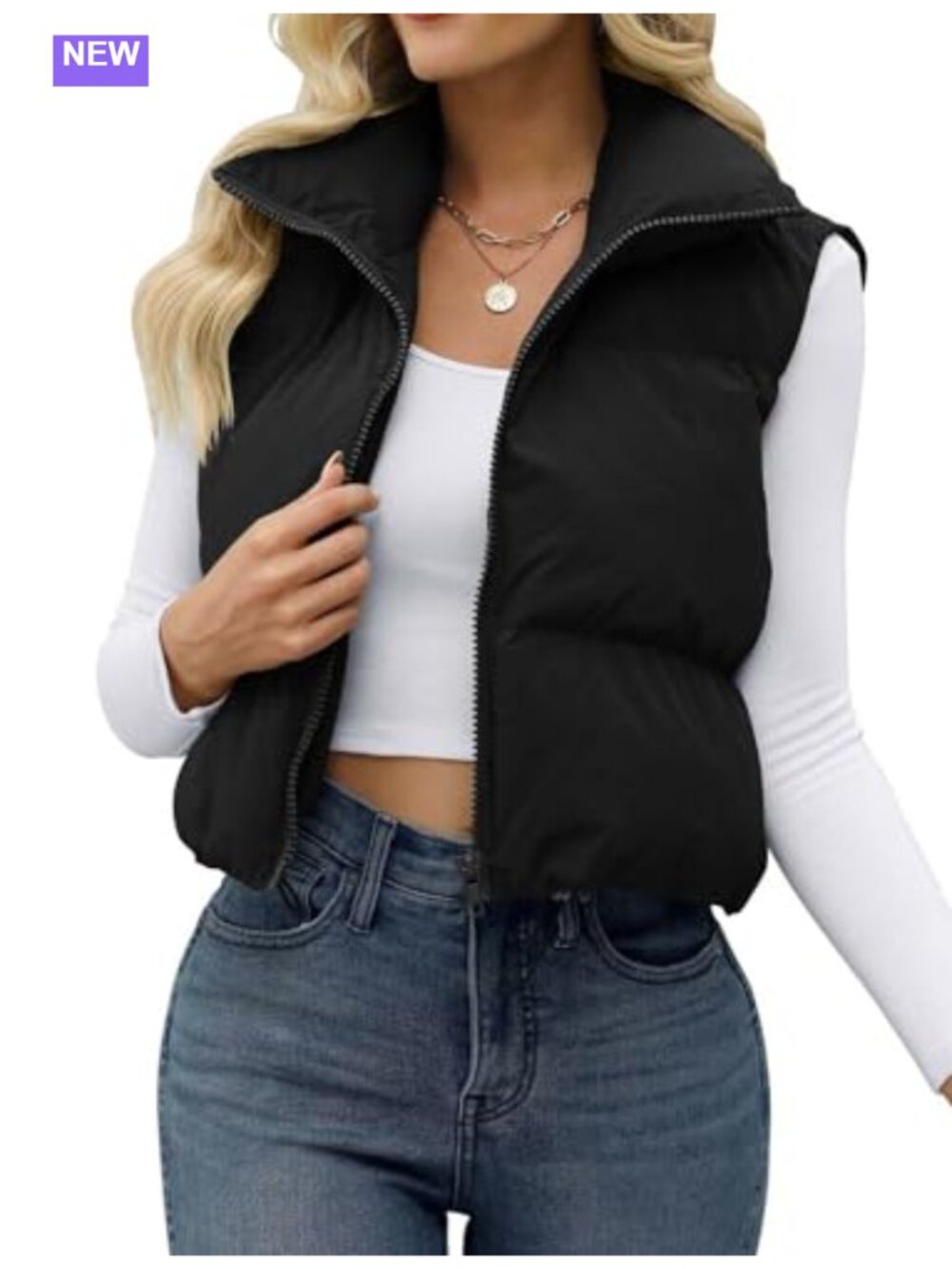 Women's Crop Puffer Vest Sleeveless Zip-Up Padded Gilet Winter Outerwear